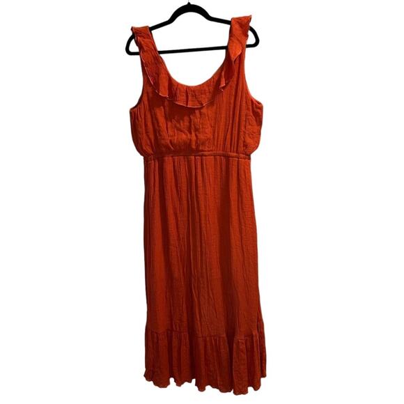 Luxology Size L Sleeveless Asymmetrical Hem Dress Orange Buttons Elastic Waist - Picture 7 of 15
